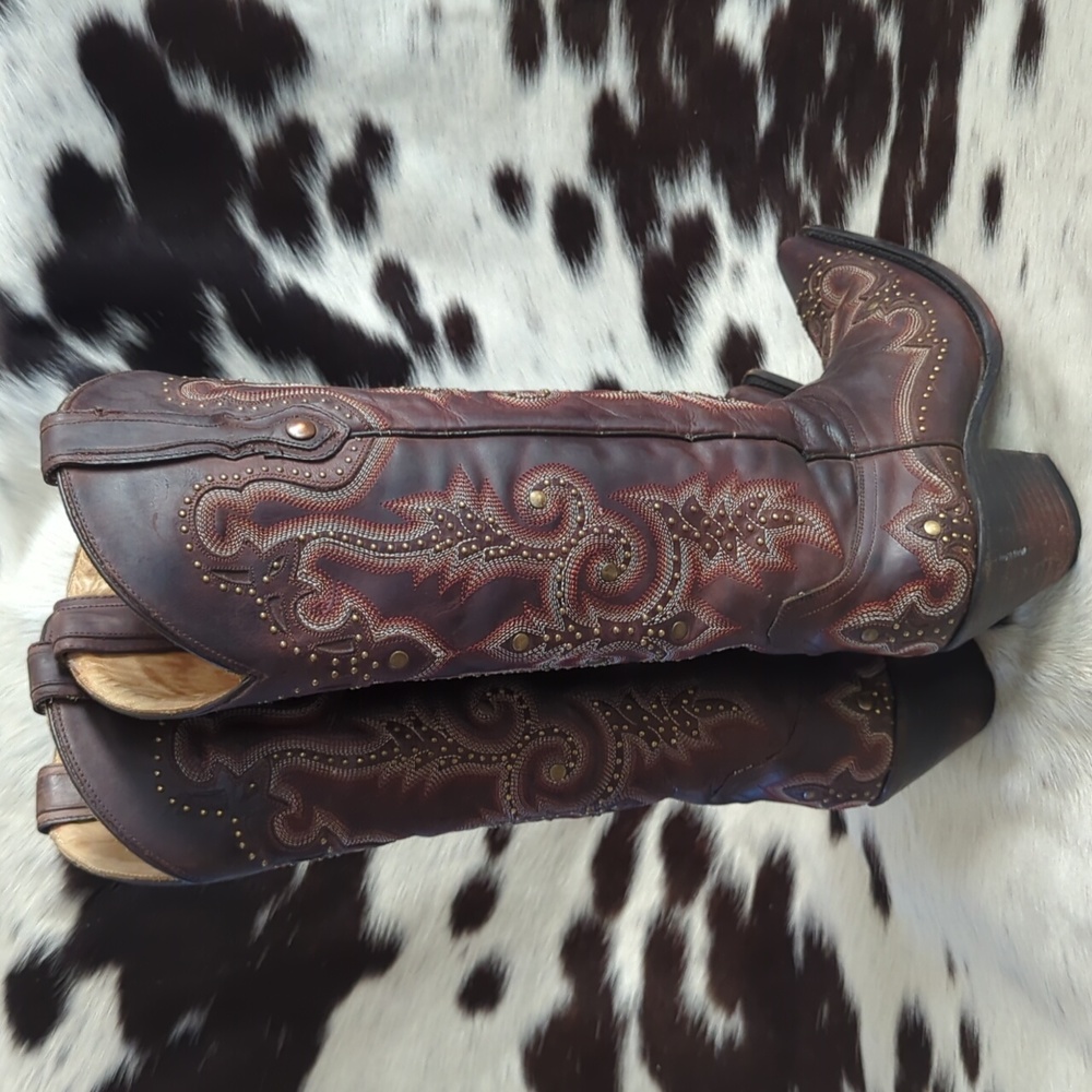 CORRAL ladies fancy studded brown leather boots style #G1031 snip toe sz 7 - Picture 7 of 16